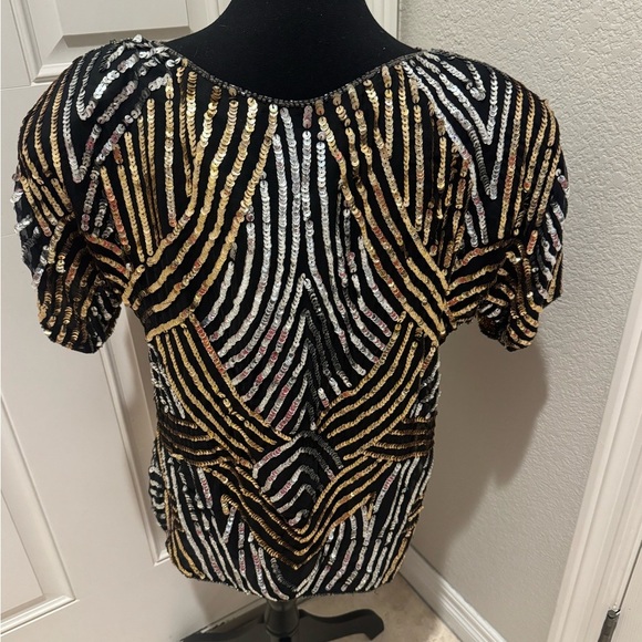 Jean for Joseph Le Bon Sequin beaded Black and Gold Women's Top size large - Picture 2 of 4